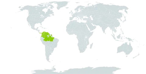 Abarema barbouriana world distribution map, present in Brazil, Colombia, French Guiana, Guyana, Panama, and Venezuela (Bolivarian Republic of)