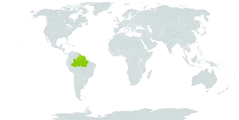 Abuta candollei world distribution map, present in Brazil, French Guiana, Guyana, and Suriname