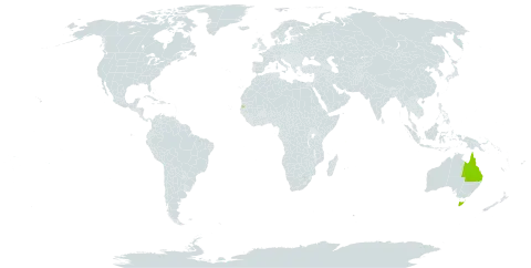 Acacia polystachya world distribution map, present in Australia and Seychelles