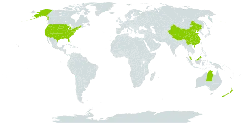 Acer world distribution map, present in Australia, China, Malaysia, New Zealand, and United States of America