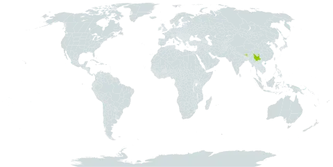 Aconitum dissectum world distribution map, present in Bhutan, China, India, and Nepal