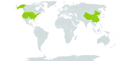 Actaea world distribution map, present in China and United States of America