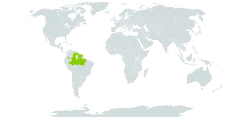 Adelobotrys ciliata world distribution map, present in Brazil, Colombia, French Guiana, Guyana, Suriname, and Venezuela (Bolivarian Republic of)