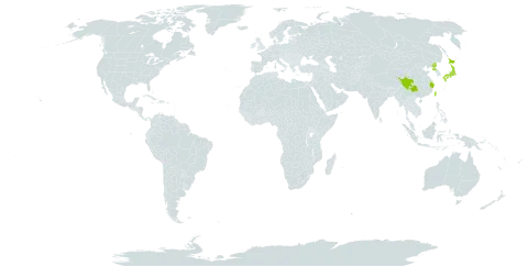 Adiantum monochlamys world distribution map, present in China, Japan, Korea (Democratic People's Republic of), and Taiwan, Province of China