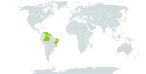 Aechmea aquilega world distribution map, present in Brazil, Costa Rica, Guyana, Jamaica, Suriname, and Venezuela (Bolivarian Republic of)