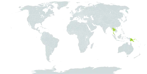 Afgekia sericea world distribution map, present in Papua New Guinea and Thailand