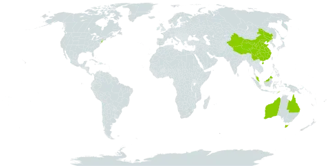 Aldrovanda world distribution map, present in Australia, China, Malaysia, Timor-Leste, and United States of America