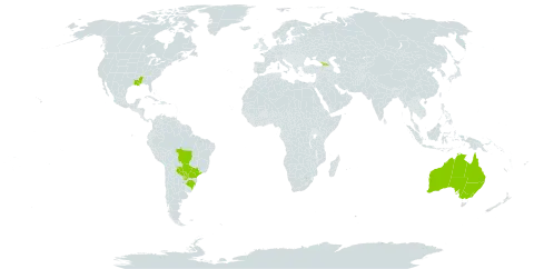 Alstroemeria psittacina world distribution map, present in Åland Islands, Australia, Brazil, Georgia, Norfolk Island, Paraguay, and United States of America