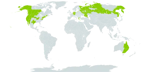 Amsinckia menziesii var. intermedia world distribution map, present in Australia, Canada, Germany, Greece, Mexico, Russian Federation, and United States of America