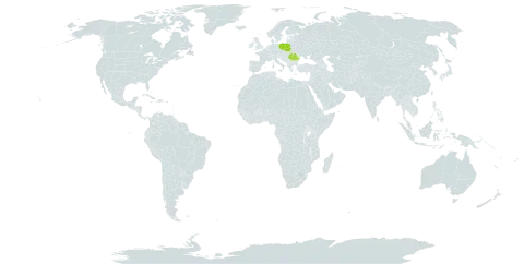 Aquilegia transsilvanica world distribution map, present in Poland and Romania