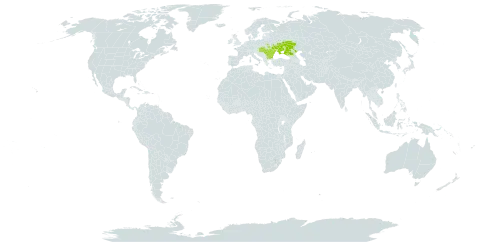 Astragalus dasyanthus world distribution map, present in Bulgaria, Hungary, Moldova (Republic of), Romania, Russian Federation, Serbia, Slovakia, and Ukraine