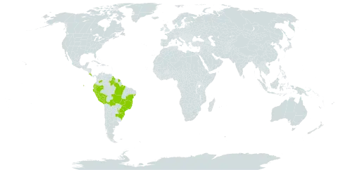 Cabralea canjerana world distribution map, present in Argentina, Bolivia (Plurinational State of), Brazil, Colombia, Costa Rica, Ecuador, French Guiana, Guyana, Peru, and Paraguay