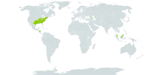 Carex crinita var. brevicrinis world distribution map, present in Åland Islands, Georgia, Malaysia, Nicaragua, and United States of America