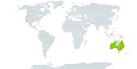 Carpobrotus aequilaterus world distribution map, present in Australia, Mexico, and New Zealand