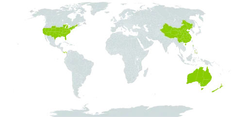 Cucurbita world distribution map, present in Australia, China, New Zealand, Panama, Philippines, and United States of America