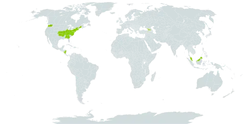 Cypripedium parviflorum var. parviflorum world distribution map, present in Åland Islands, Georgia, Malaysia, Nicaragua, and United States of America