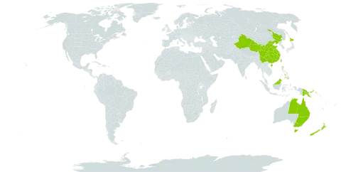 Drosera spatulata world distribution map, present in Australia, Brunei Darussalam, China, Hong Kong, Indonesia, Japan, Macao, Malaysia, New Zealand, Philippines, Palau, Papua New Guinea, Taiwan, Province of China, and United States of America