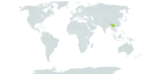 Dryopteris rubrobrunnea world distribution map, present in China, India, and Myanmar