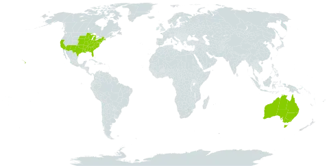 Eclipta world distribution map, present in Australia and United States of America