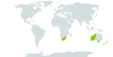 Ehrharta villosa world distribution map, present in Australia, New Zealand, and South Africa