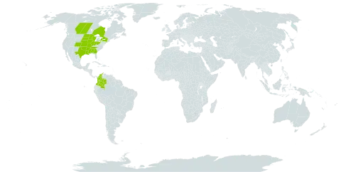 Eleocharis wolfii world distribution map, present in Åland Islands, Canada, Colombia, and United States of America