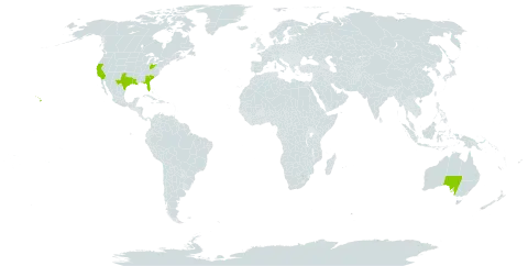 Emilia world distribution map, present in Australia and United States of America