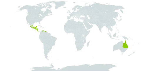 Epiphyllum hookeri subsp. hookeri world distribution map, present in Australia, Belize, Costa Rica, Guatemala, Honduras, Mexico, Nicaragua, El Salvador, Trinidad and Tobago, and Venezuela (Bolivarian Republic of)