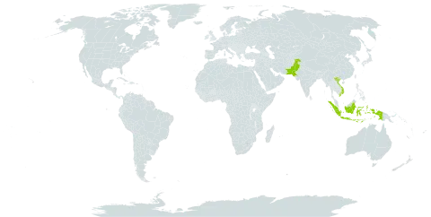 Ixora polyantha world distribution map, present in Indonesia, Pakistan, and Viet Nam