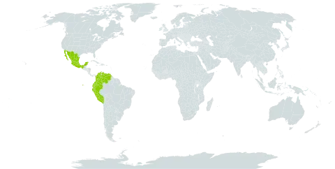 Justicia carthaginensis world distribution map, present in Colombia, Ecuador, Mexico, Peru, and Venezuela (Bolivarian Republic of)