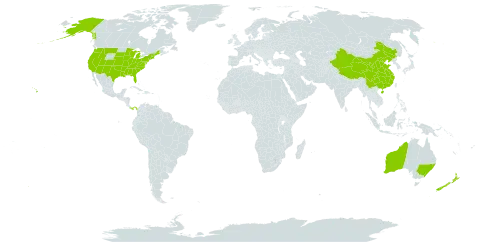 Nymphaea world distribution map, present in Australia, China, New Zealand, Panama, and United States of America