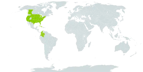 Potamogeton diversifolius world distribution map, present in Canada, Colombia, Cuba, and United States of America