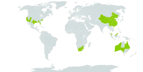 Punica world distribution map, present in Australia, China, Malaysia, United States of America, and South Africa