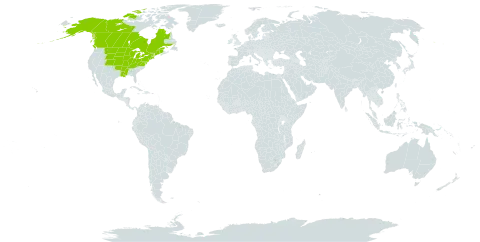 Salix interior world distribution map, present in Canada and United States of America