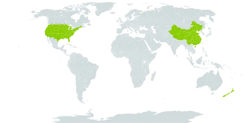 Scrophularia world distribution map, present in China, New Zealand, and United States of America