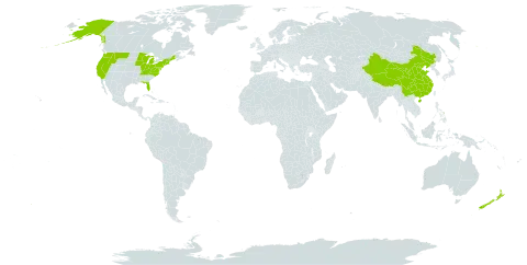 Taxus world distribution map, present in China, Sri Lanka, New Zealand, Philippines, and United States of America