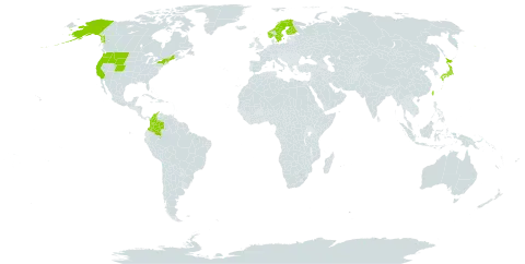 Vahlodea world distribution map, present in Colombia, Finland, Japan, Norway, Sweden, Taiwan, Province of China, and United States of America